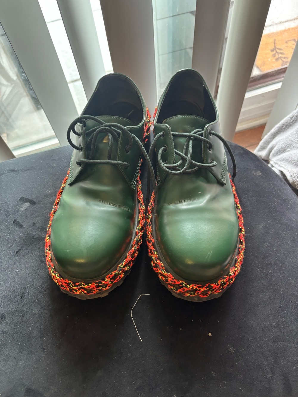 Men's Green Balenciaga Lace-Up Platform Shoes with Multicolor Braided Sole